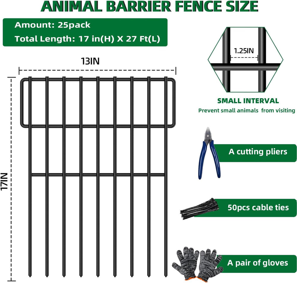 25 Panels Garden Fencing Animal Barrier, 17in (H) X 27ft (L) No Dig Dog Fence...
