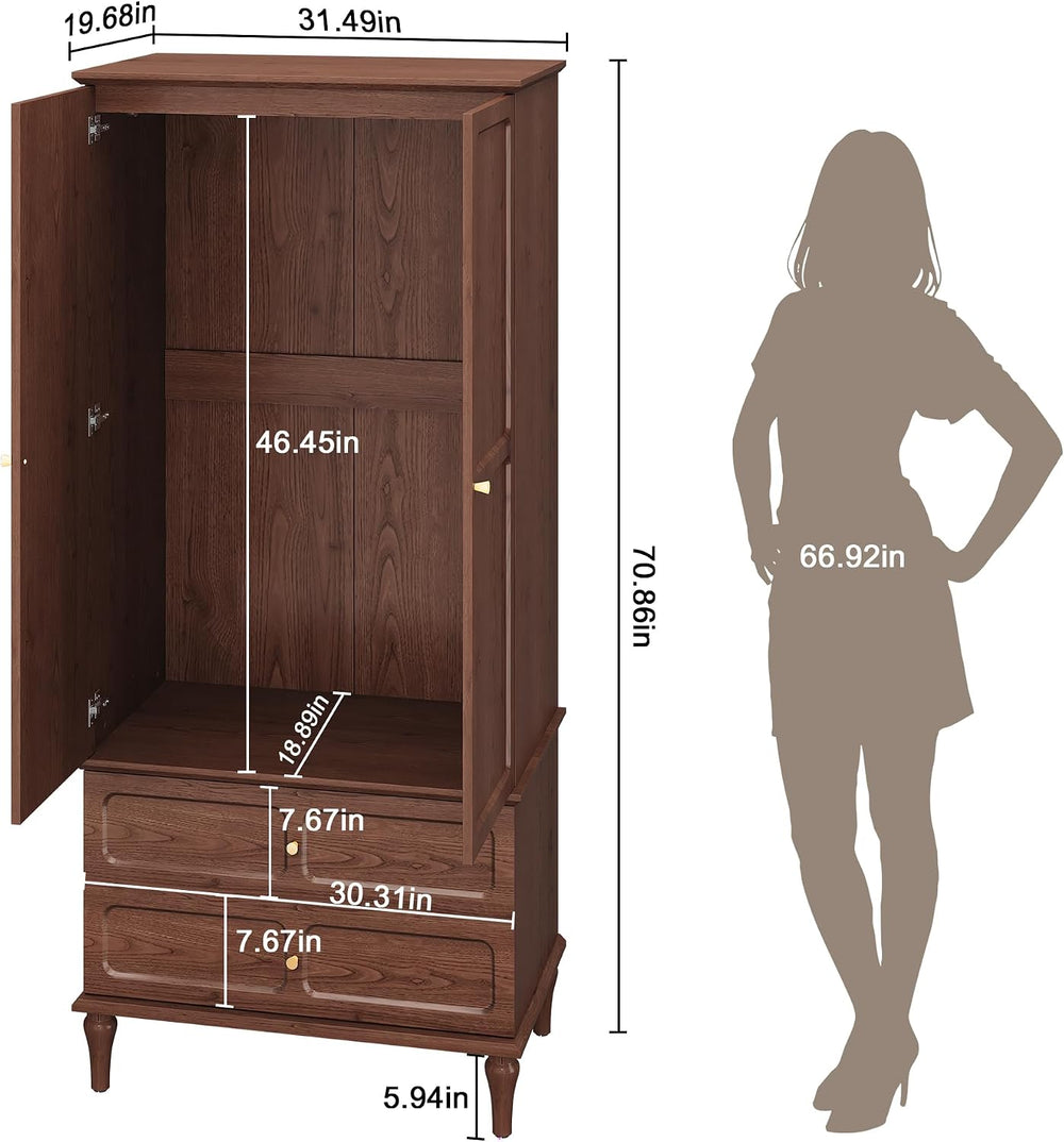HLR 71" Wardrobe Closet Mid-Century Modern Style,Brown
