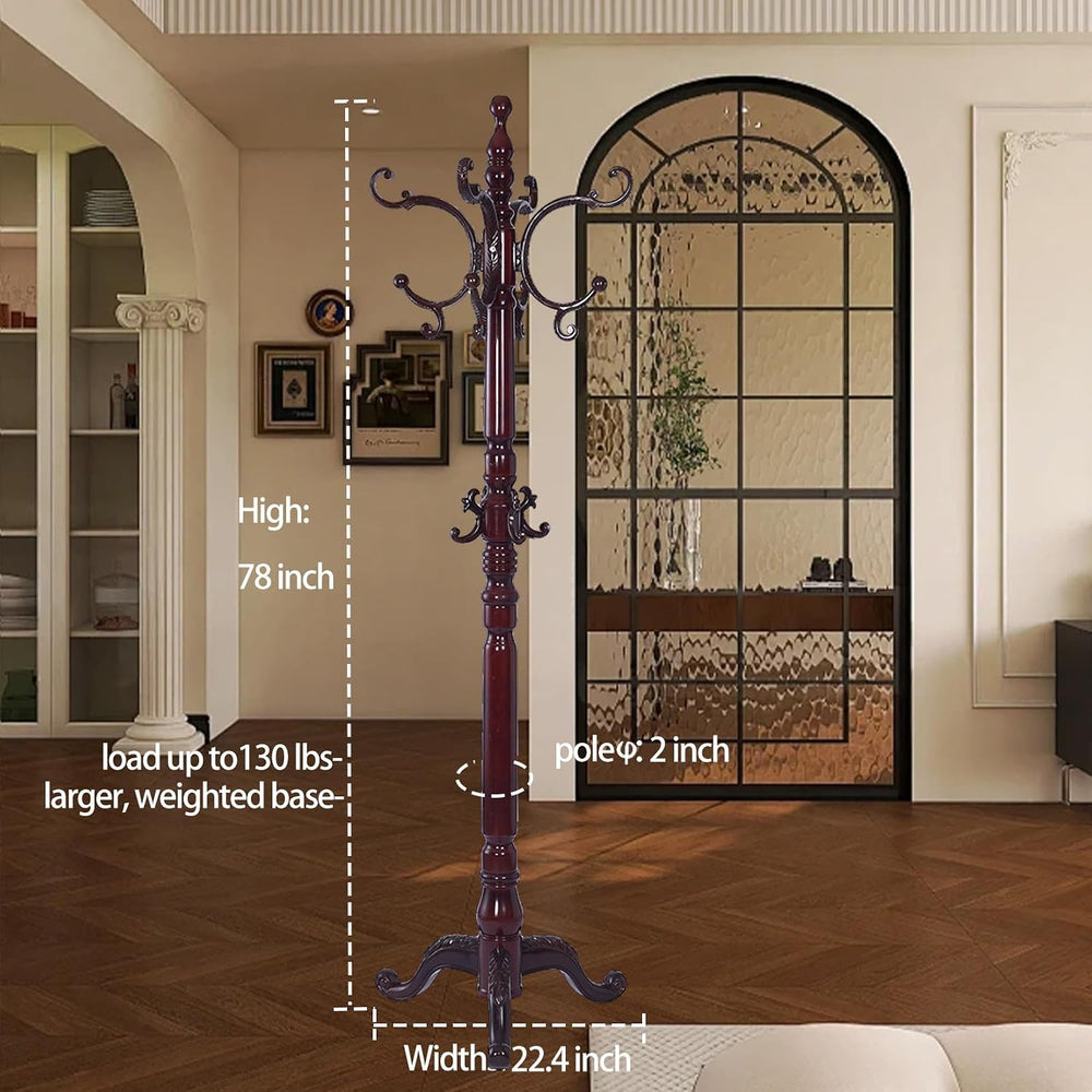 Wooden Coat Racks, Retro 78" Coat Tree with 12 Hooks & Stable Triang...