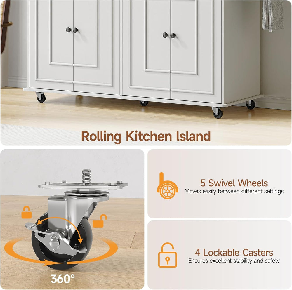 ComfyCorner 58" Rolling Kitchen Islands, Mobile Storage Kitchen Cart White