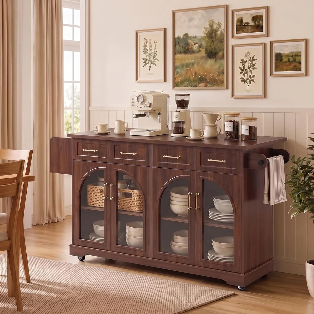 Rovibek 65 inch Rolling Kitchen Island with Storage, Drop Leaf and Power Outl...