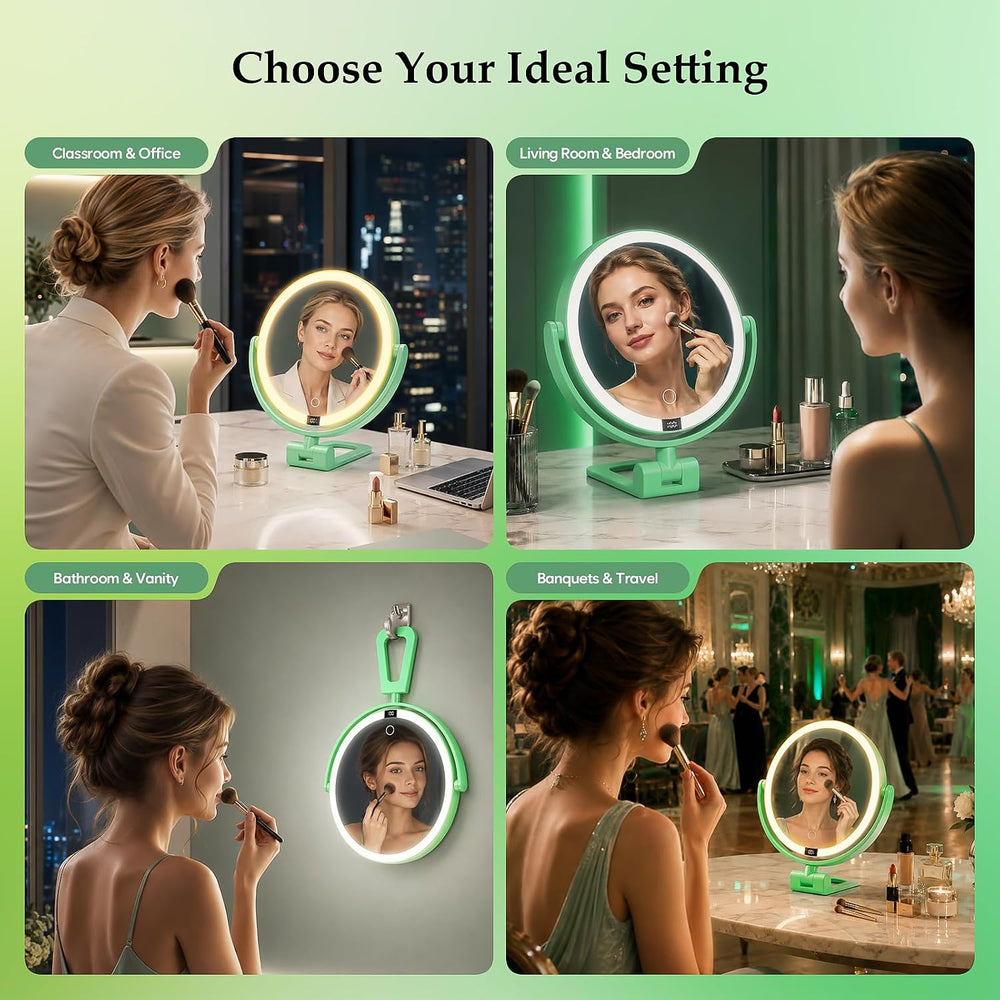 1X/30X Makeup Mirror with Lights, Magnifying Mirror (Mint Green)