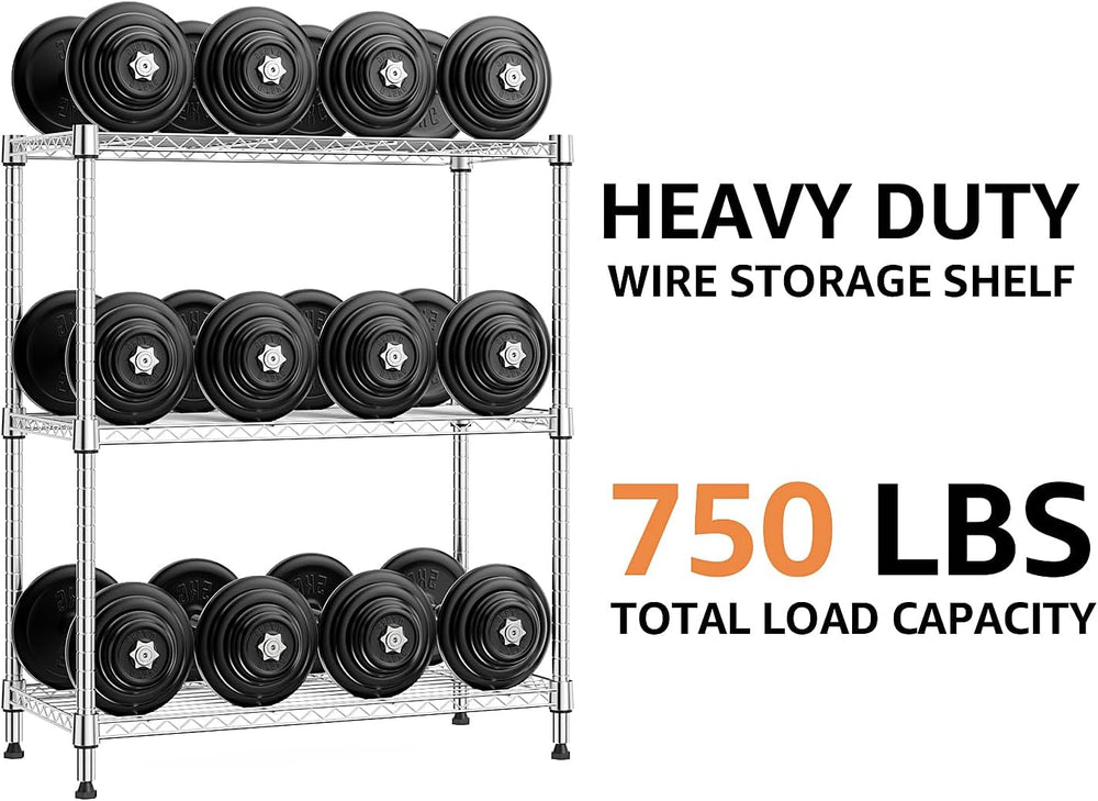 M MZG 750 lbs 3 Tier Storage Rack Metal Wire Shelving Unit, Storage Standing ...