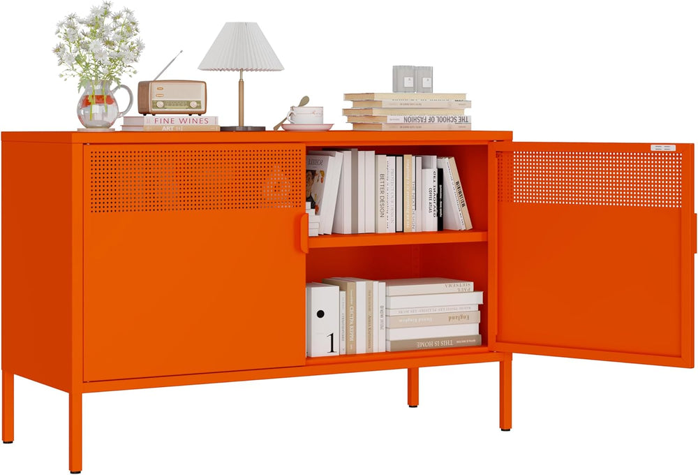 Metal Storage Cabinet with 2 Doors & Adjustable Shelves, Orange