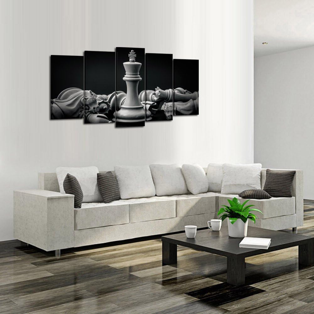KREATIVE ARTS - Black and White King and Knight of Chess Setup on Canvas Wall...