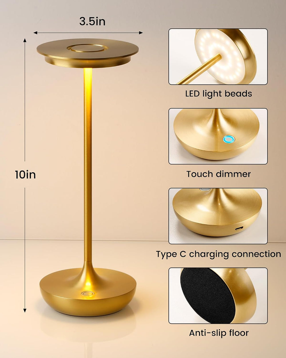 LED Cordless Table Lamp 5000mAh Battery Rechargeable Table Light