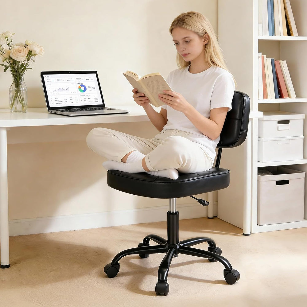 DUMOS Armless Office Desk Chair, Small Vanity Chair with Lumbar Support