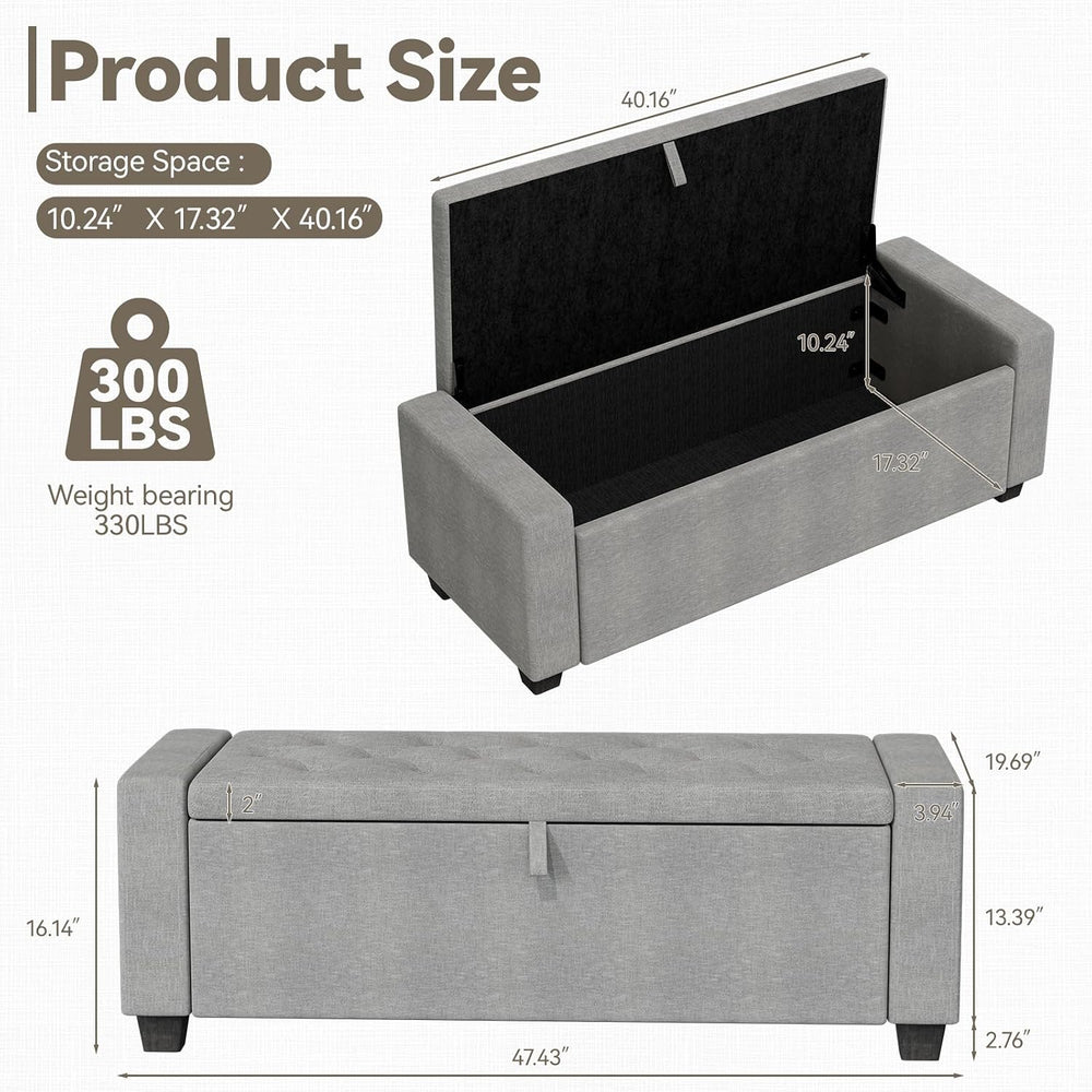 48" Ottoman with Storage,Gray Storage Ottoman Bench,Bench for Bedroom