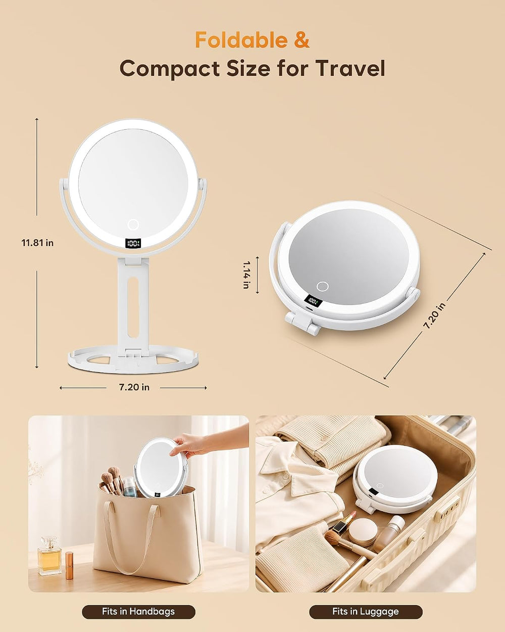 20X Travel Makeup Mirror with Lights, Double-Sided Magnifying Mirror