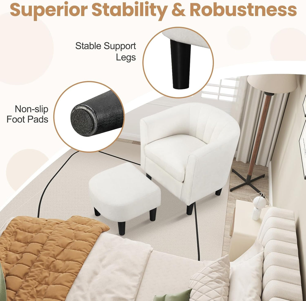 KOMFOTT Accent Chair with Ottoman, Upholstered Teddy Velvet Barrel Chair with...