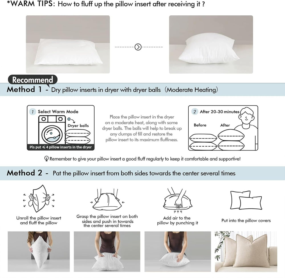 MIULEE 22x22 Pillow Inserts, Premium Feather and Down Pillows Pack of 4