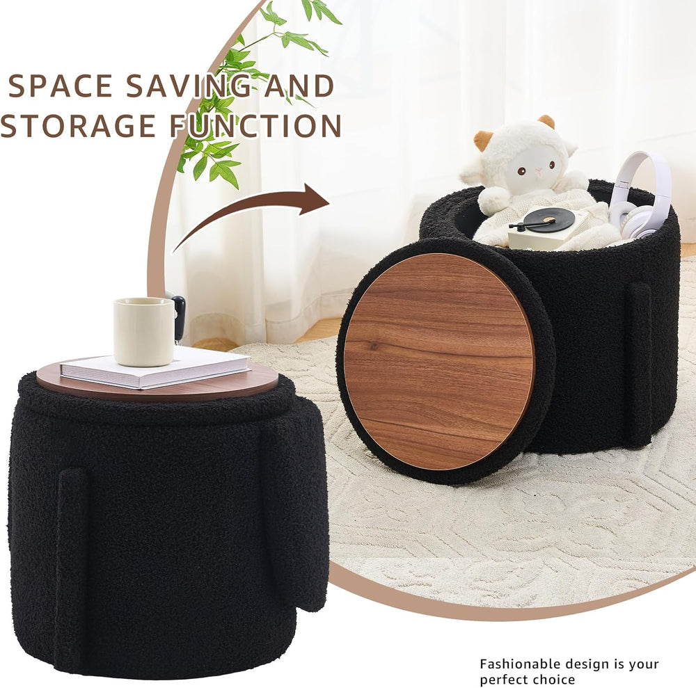 Storage Ottoman Modern Vanity Stool with Foldable Backrest