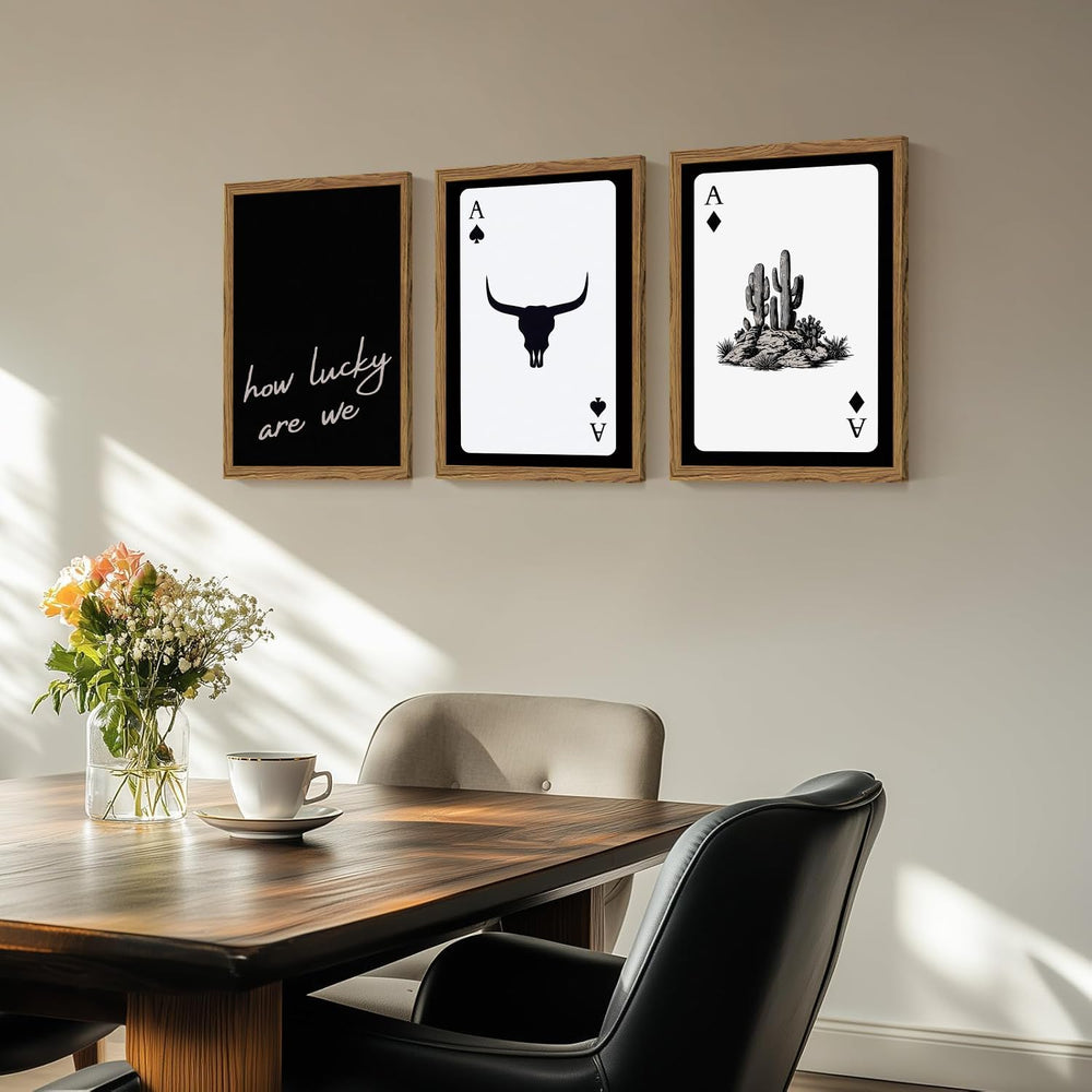 Western Wall Art Set of 3, Southwestern Cowboy Playing Card Wall Decor, Longh...