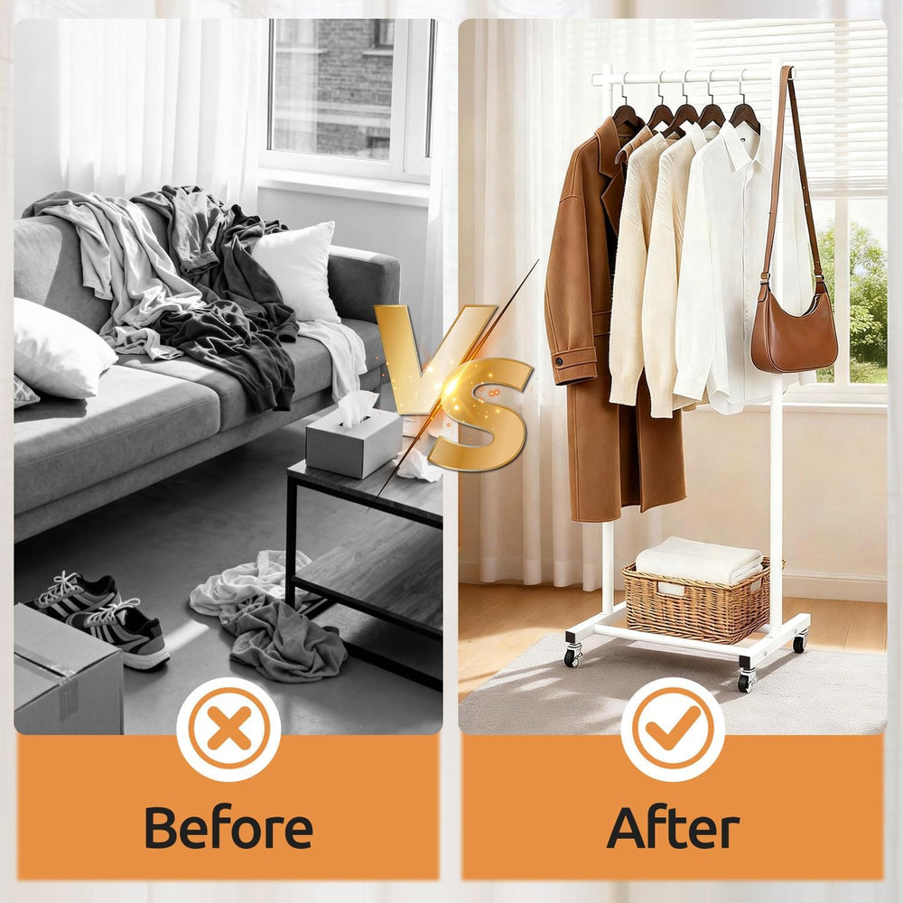 LiaMeE 63-Inch White Clothes Rack with Shoe Shelf and Side Hooks