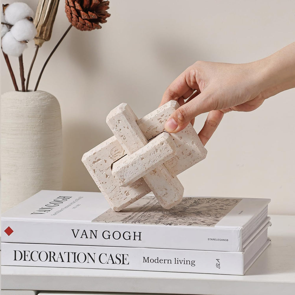 3-Link Knot Resin Travertine Decor, Coffee Table Book Shelf Decoration