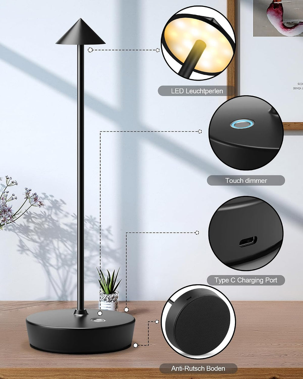 LED Cordless Rechargeable 6000mAh Battery Outdoor Table Lamp