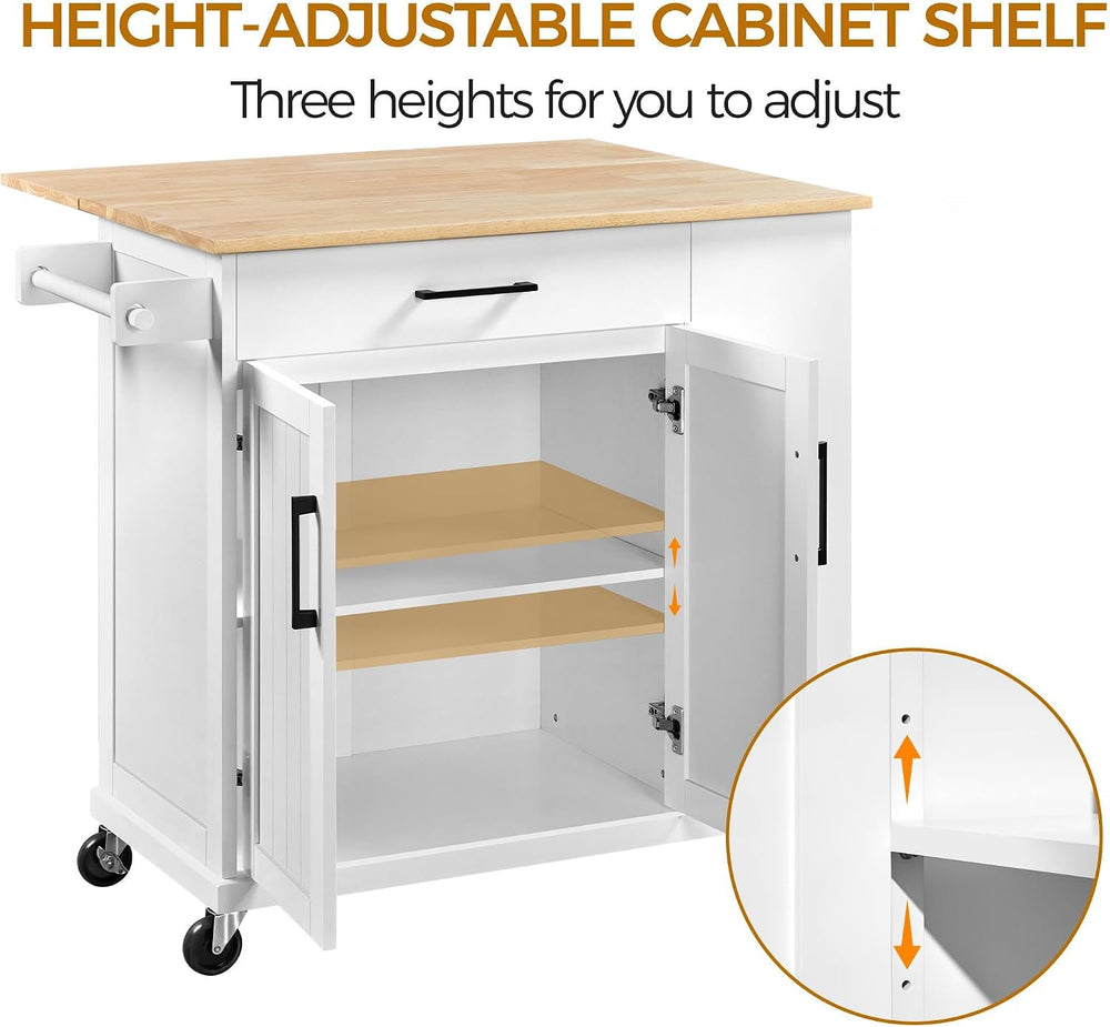 Yaheetech Kitchen Island Cart with Storage, Drop Leaf, Open Shelves, White