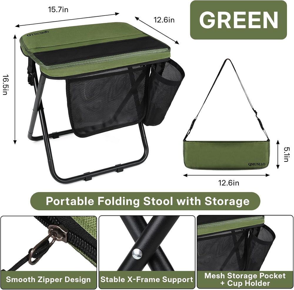 Portable 16.5" Extra Large Folding Stool, Folds into a Carry Bag(Green)