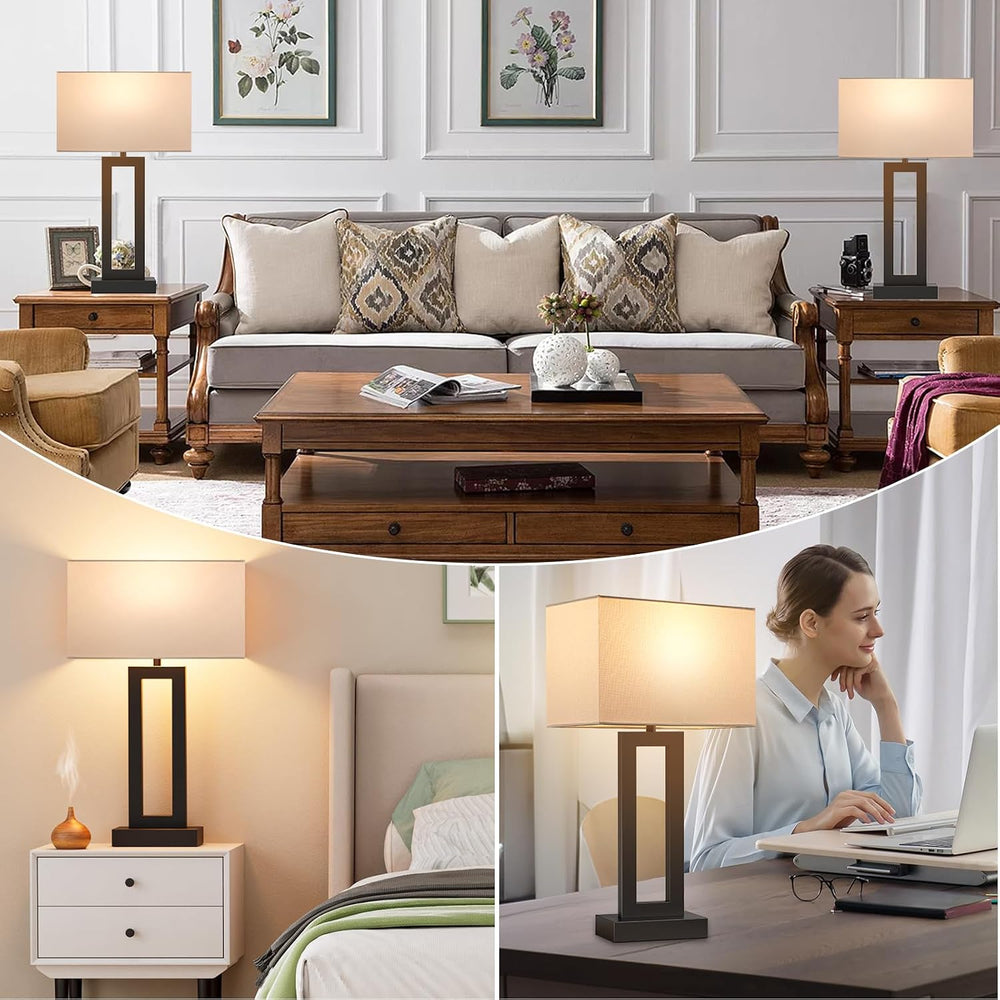 22" Tall Living Room Lamps for Night Stands, Touch Lamp, White&Black