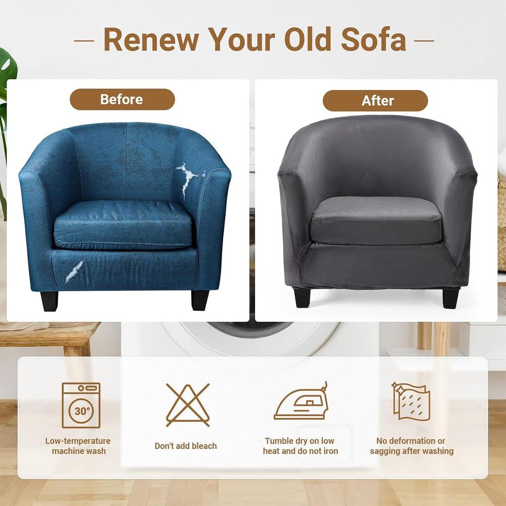Barrel Chair Slipcovers, 2 Piece Dark Gray Club Armchair Slipcover with Cushi...