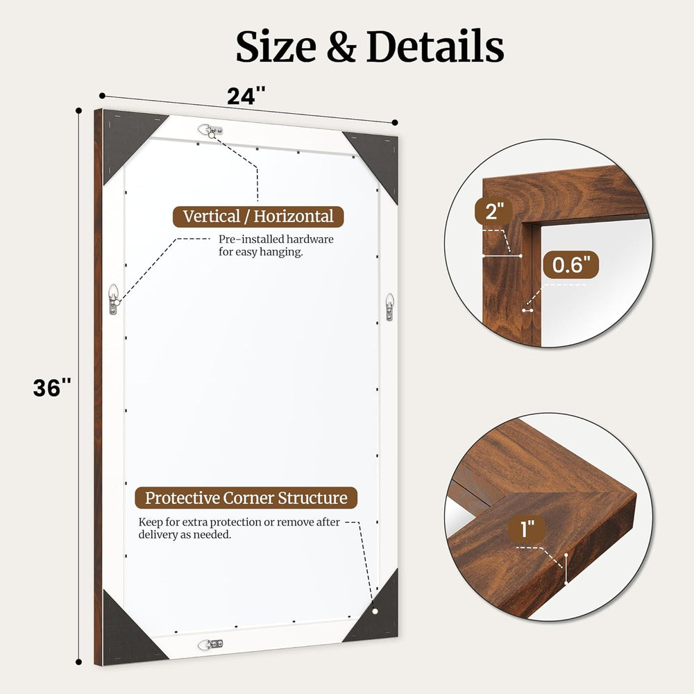 Walnut 24x36 Inch Wood-Grain Rectangular Wall Mirror