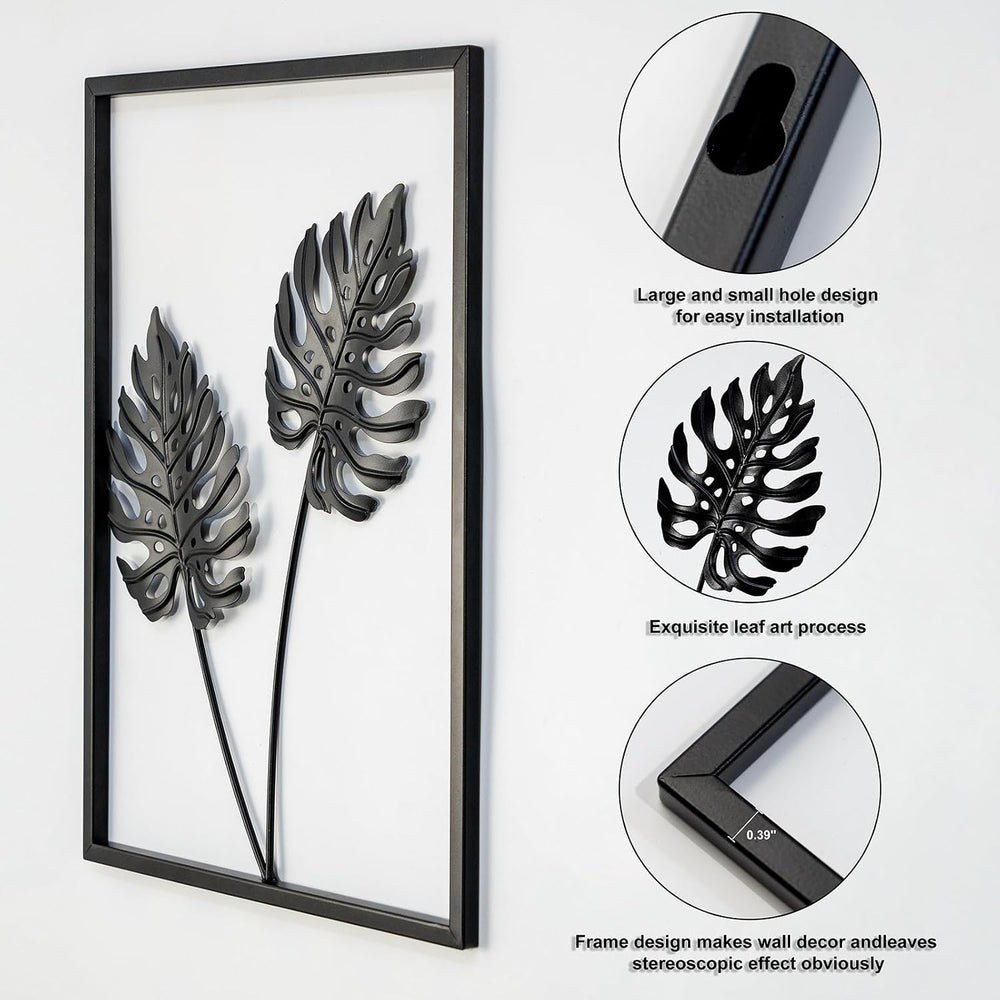 4 PCS Black Metal Wall Decor Framed with LED Lights, 16x11 Line DéCor