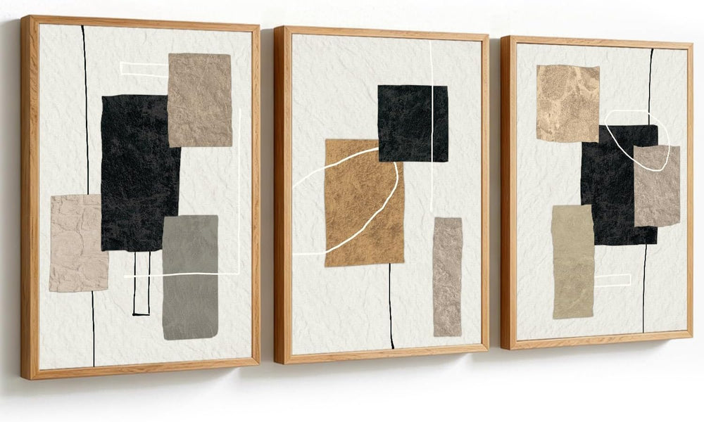 KAIRNE Neutral Abstract Framed Wall Art Set 3,16x24 Beige Black Wall Decor