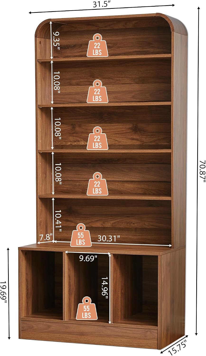 71'' Tall Record Player Stand, 6 Tier Large Vinyl Record Player Cabinet