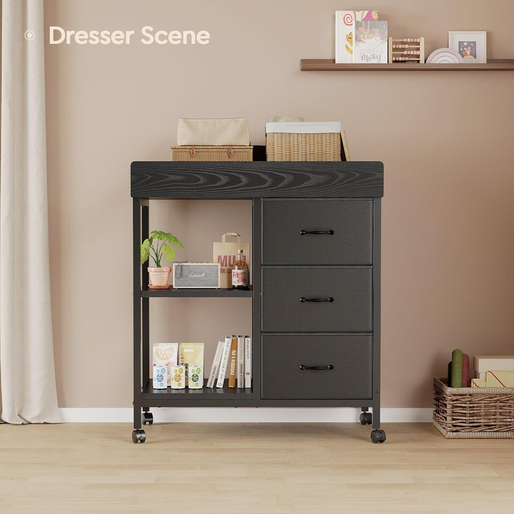 Yetom Changing Table, 3 Drawers&2 Shelves, Changing Table Dresser, Black