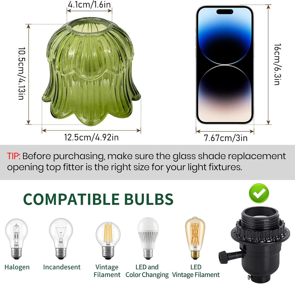Tulip Lamp Shades Replacement, Green Glass Sconce Shade Heavy and Thick for w...