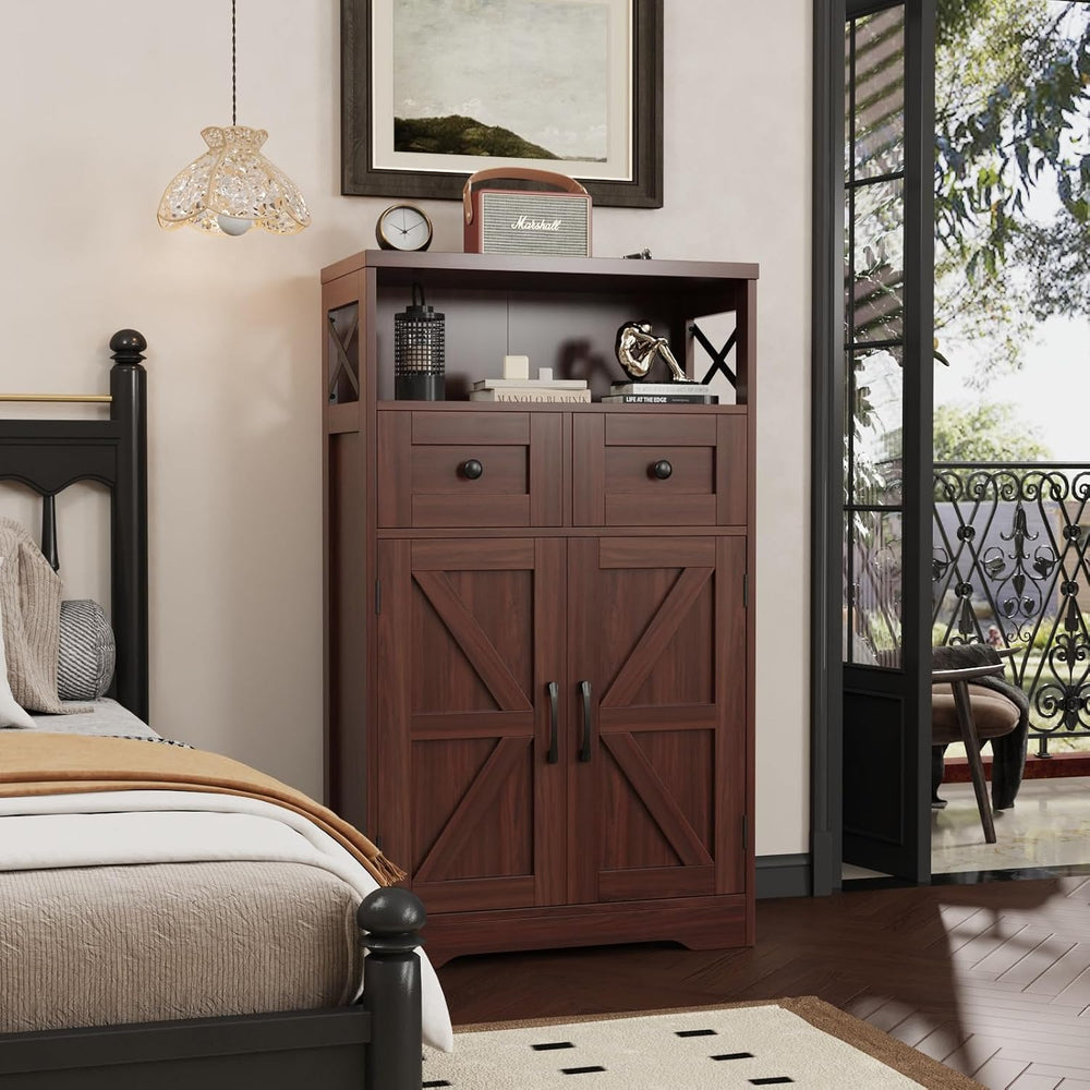 Farmhouse Accent Storage Cabinet with Drawers, Small Kitchen Pantry Cabinet