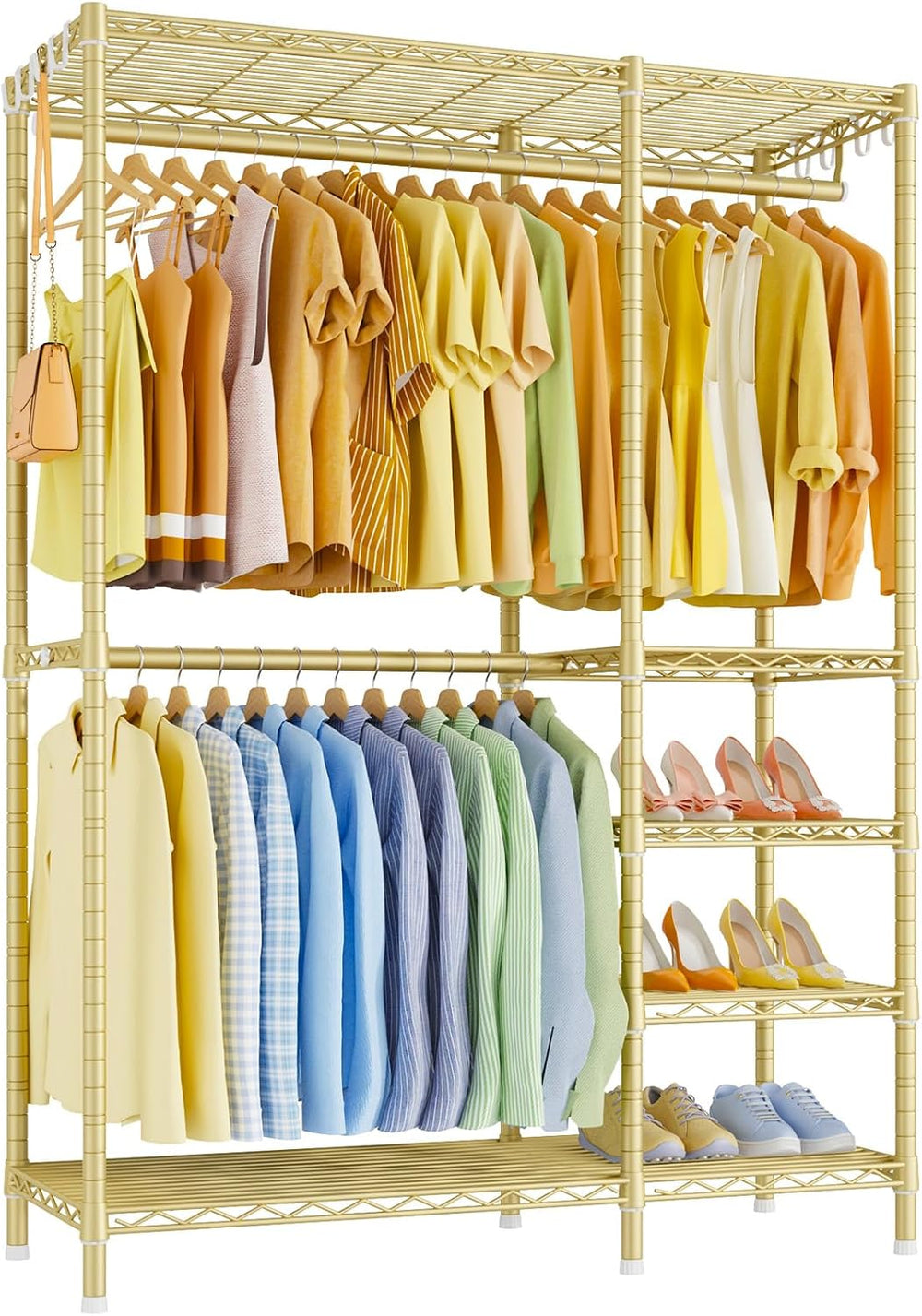 Ulif F2 Clothes Rack, 5 Tiers Heavy Duty Garment Rack, Load 692lbs, Gold