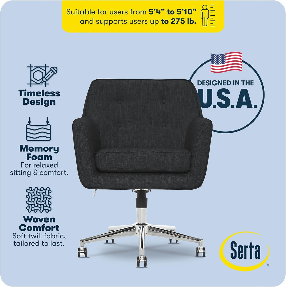 Serta Ashland Home Office Desk Chair with Button Tufted Mid-Back, Memory Foam...