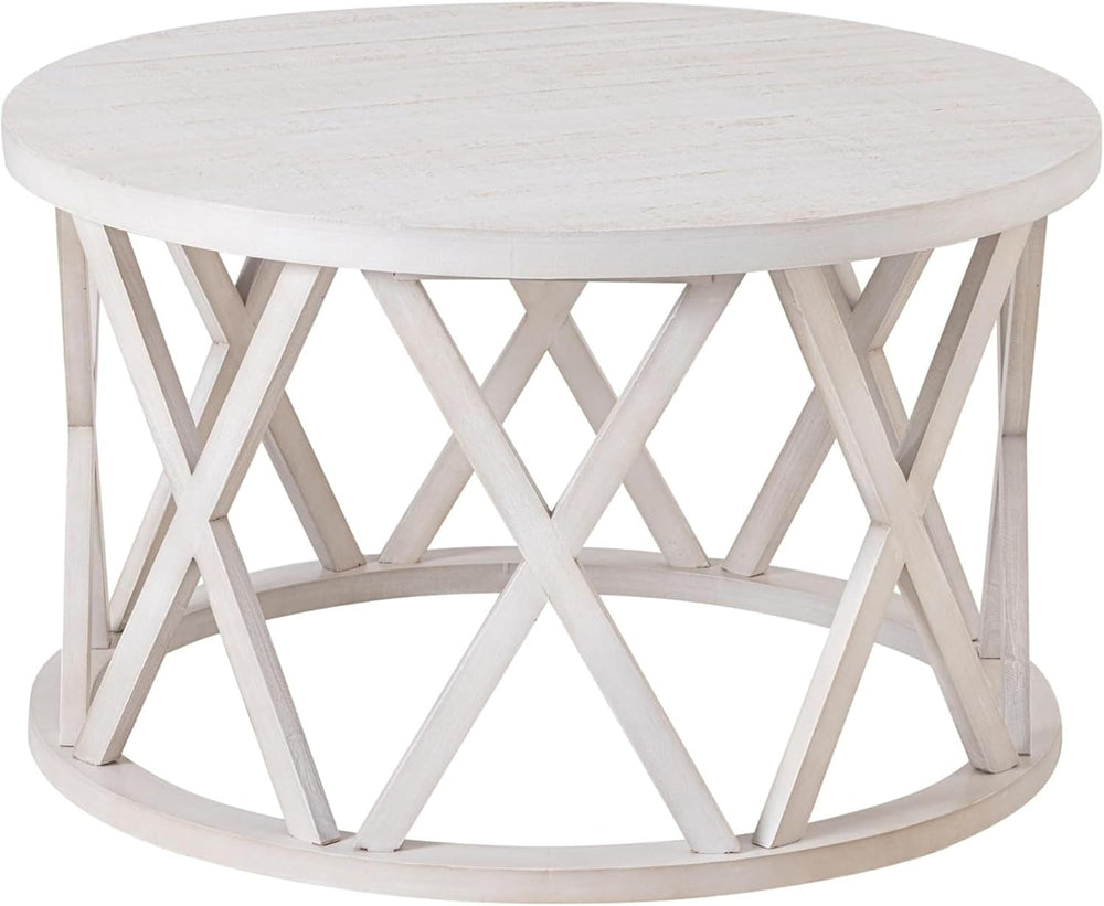 COZAYH Farmhouse Coffee Table, Rustic Round Coffee Table with X-Motifs Legs, ...