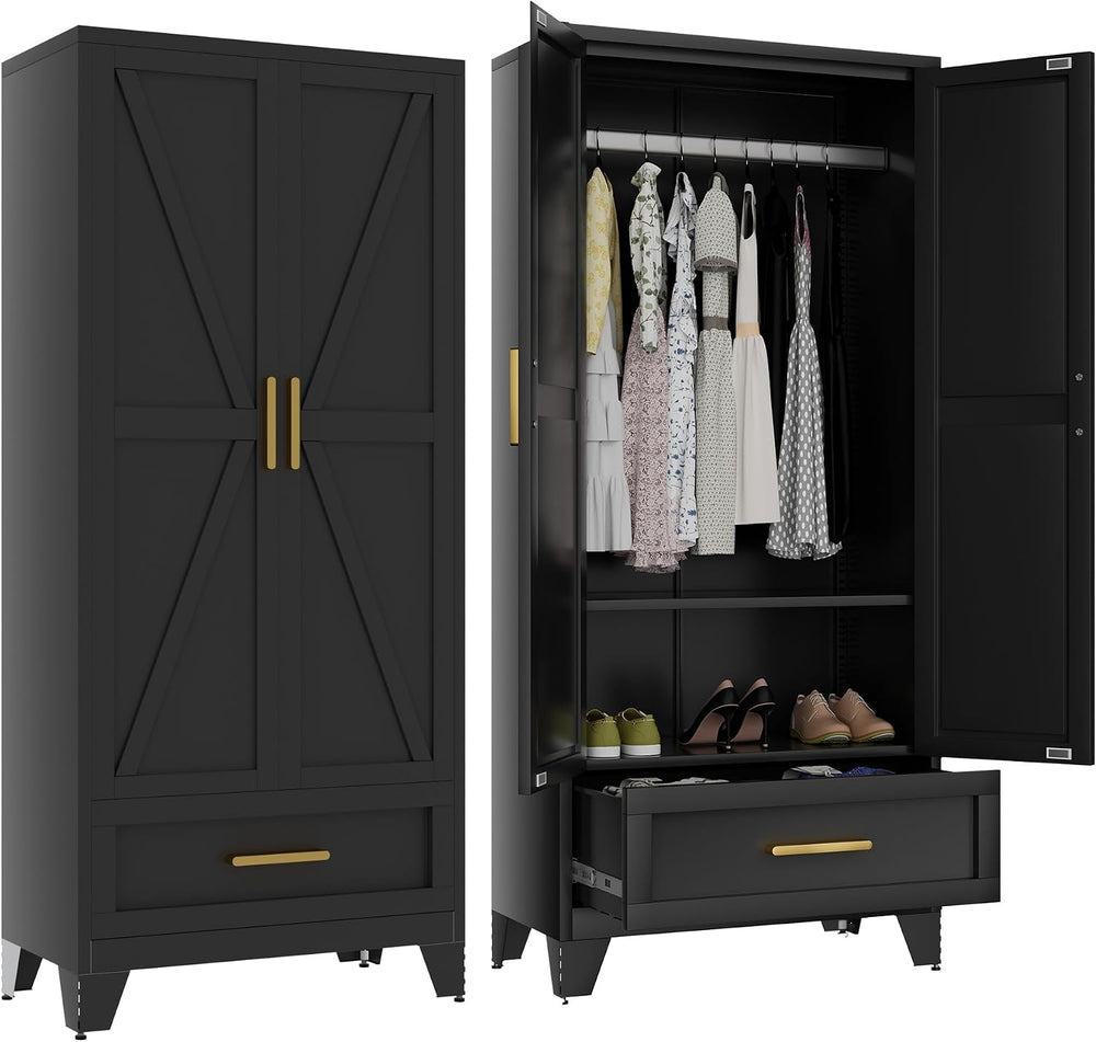 Baborokic Metal Wardrobe Cabinet,71 Armoire Wardrobe Closet with Drawers and ...