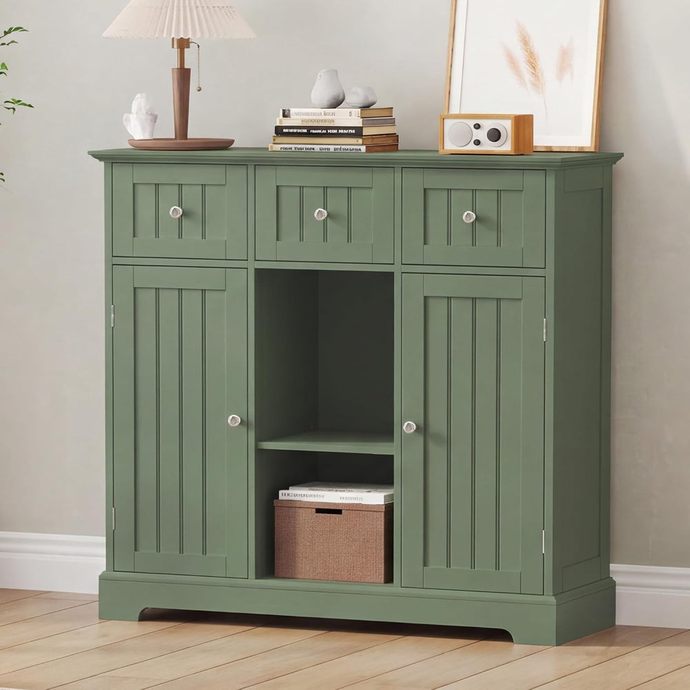 ChooChoo 35.4" Coffee Bar Cabinet with 3 Drawers and 2 Doors, Green