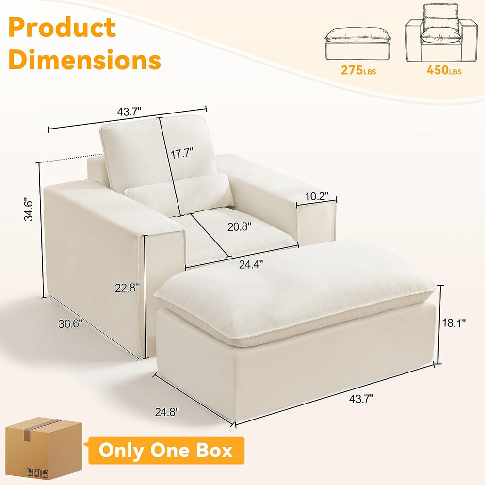 HUBSON Boneless Chaise Lounge Chair Indoor, Modern Deep Seat Boneless Chair w...
