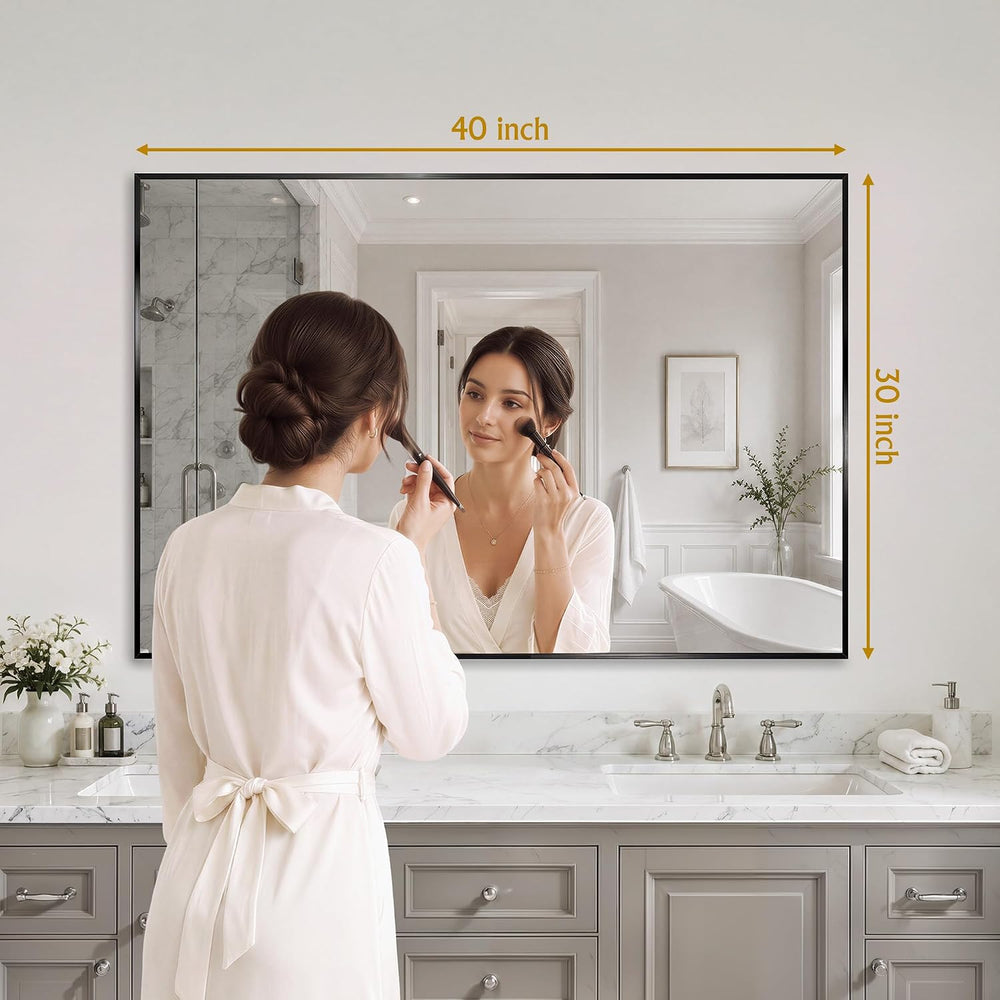 30"x40" Black Bathroom Mirror Wall Mounted for Over Sink
