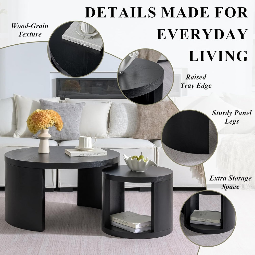 Round Nesting Coffee Table Set of 2, 31.5 & 18 in, Black
