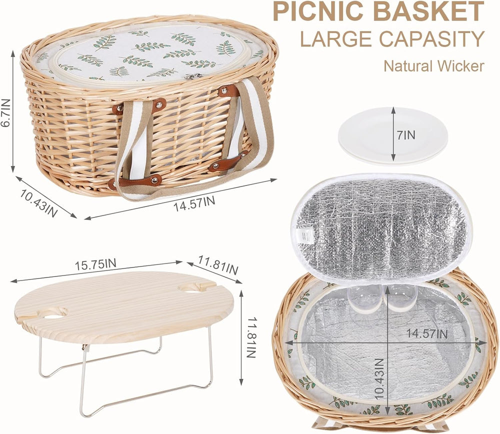 Picnic Basket Set for 2 - Wicker Insulated Picnic Basket