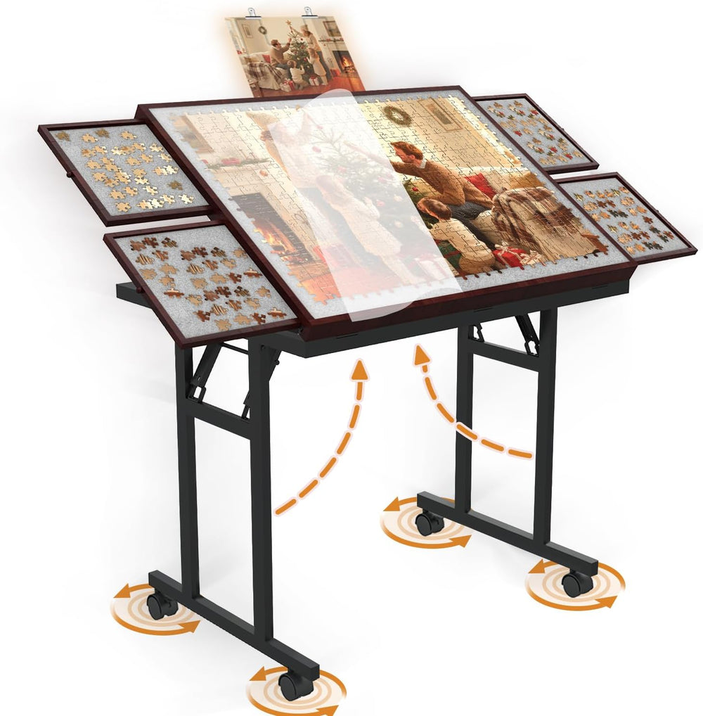 Folding Jigsaw Puzzle Table 1500 Pcs with 5 Angles, Drawers, Cover, Wheels