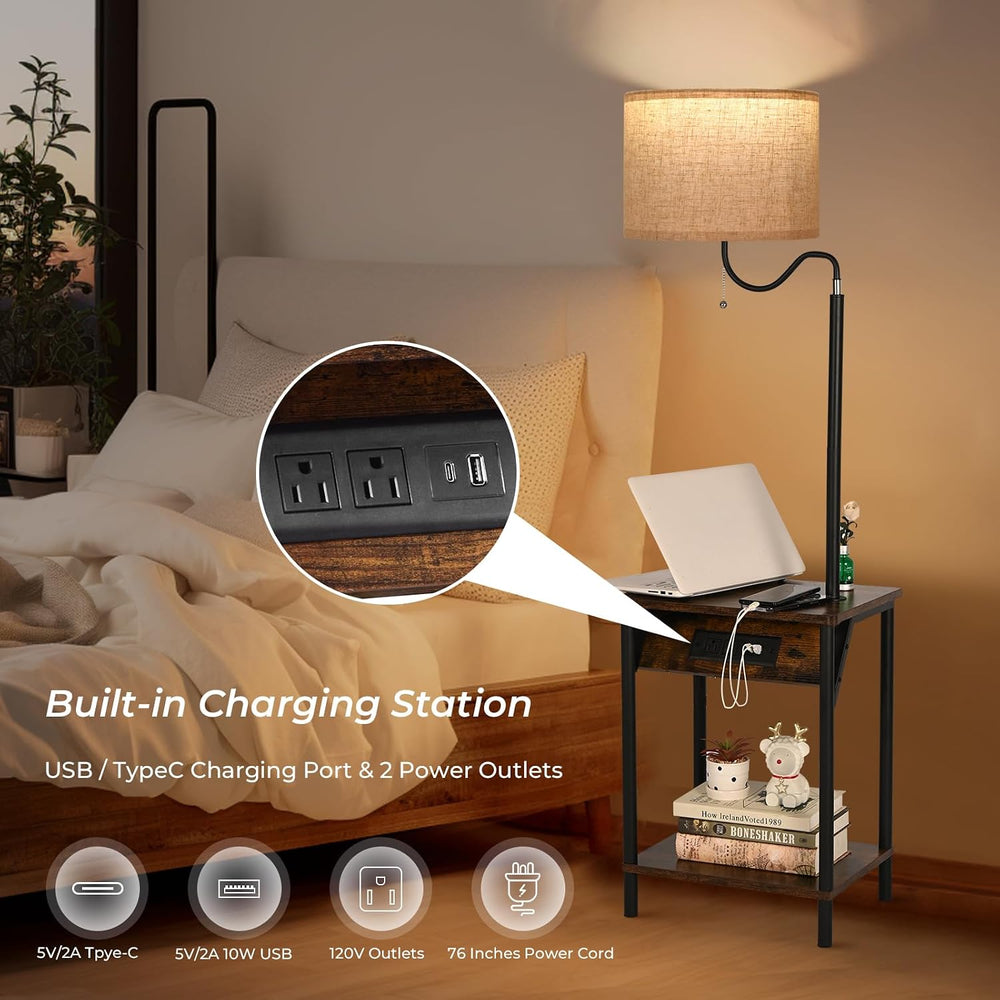 FIMEI Floor Lamp with Table, USB Ports & Outlets, 3 Color Temperature