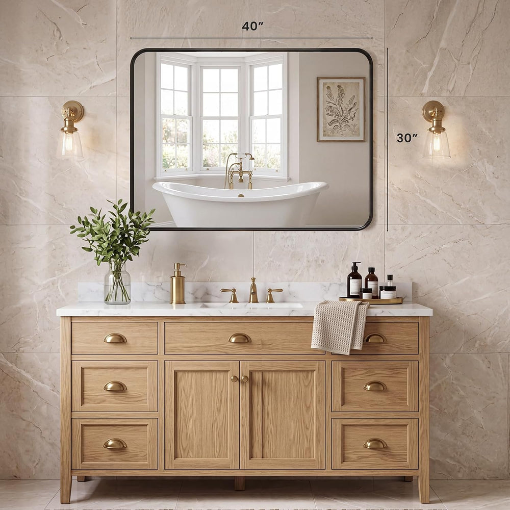 Sweetcrispy Bathroom Wall Mirror, 40x30 Inch Mirror for Over Sink, Black