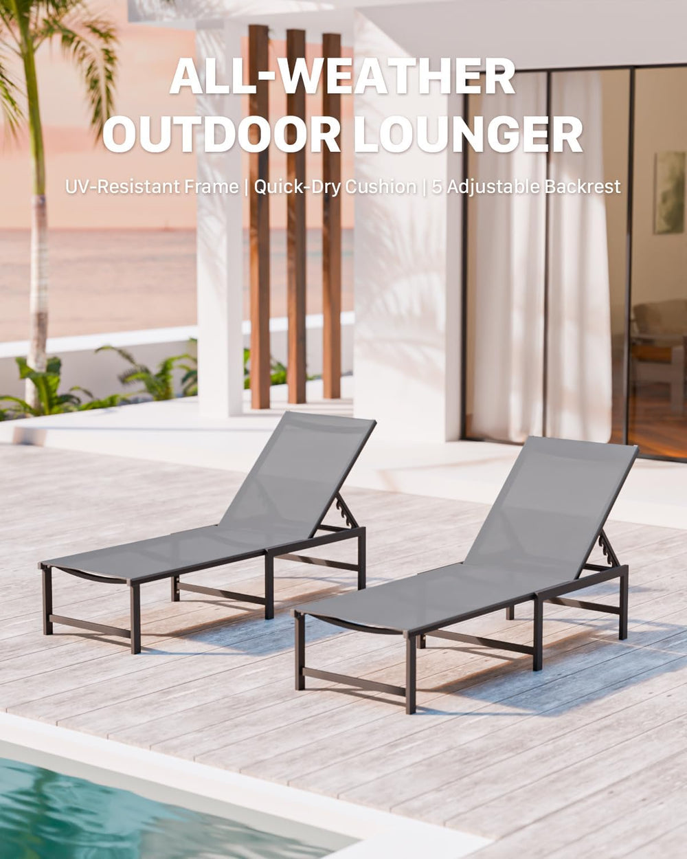 Aluminum Patio Chaise Lounge Chair Outdoor, Grey