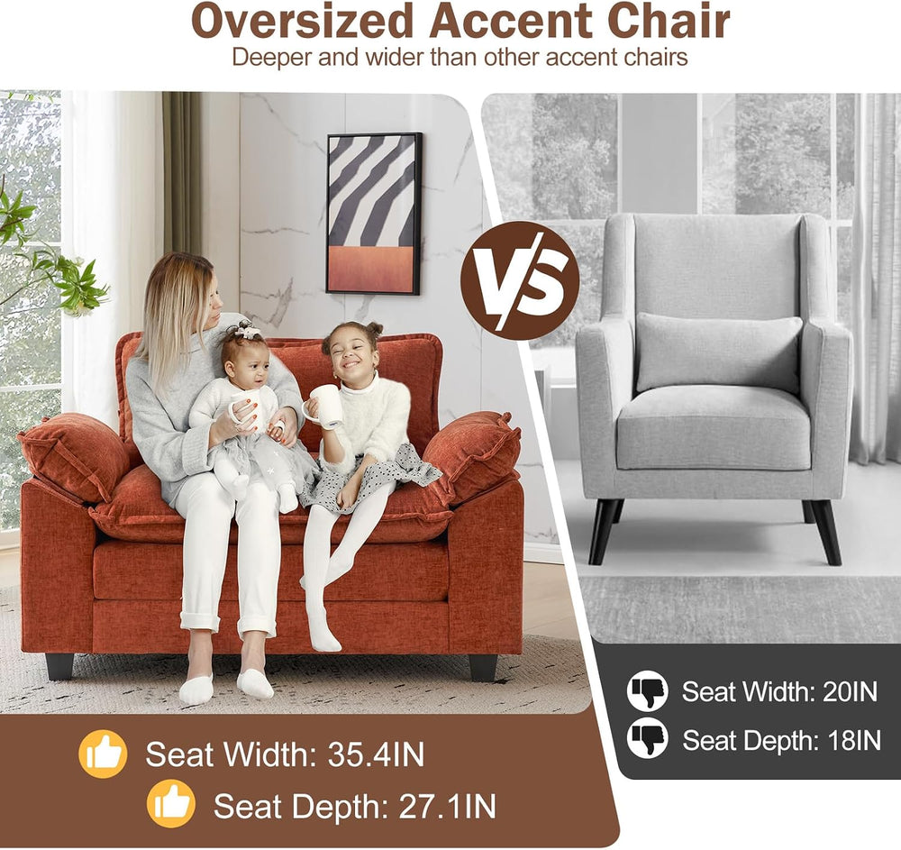 CDCASA Oversized Accent Chair, Comfy Cloud Sofa Chair, Terracotta Orange