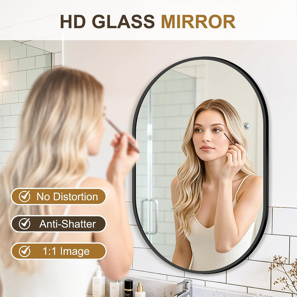 Bathroom Vanity Mirror for Over Sink, 20"x30" Black Oval Large Wall...