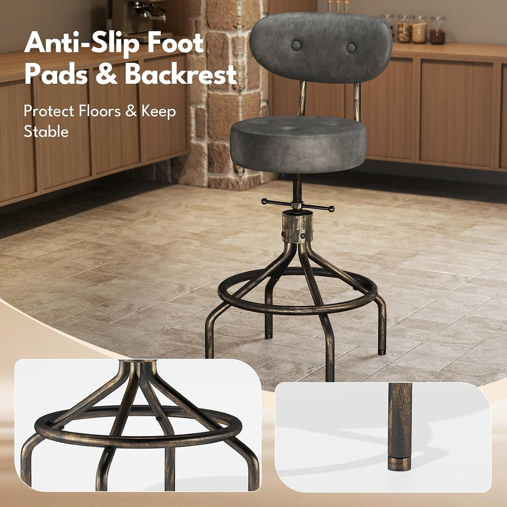 Set of 2 Modern Swivel Bar Stools with Back, Counter Height Chairs Grey