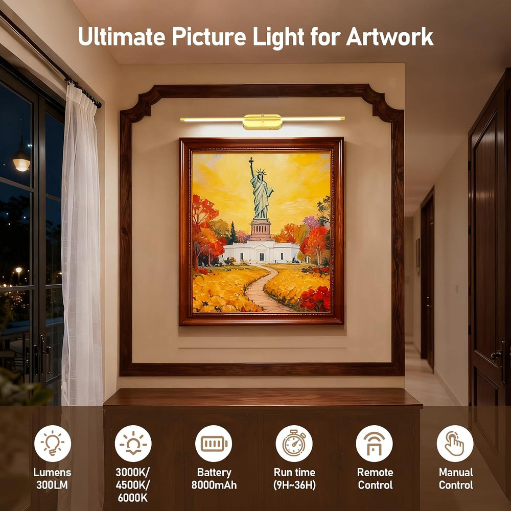 Glendan 24" Wireless Picture Lights for Wall, Rechargeable Art Light