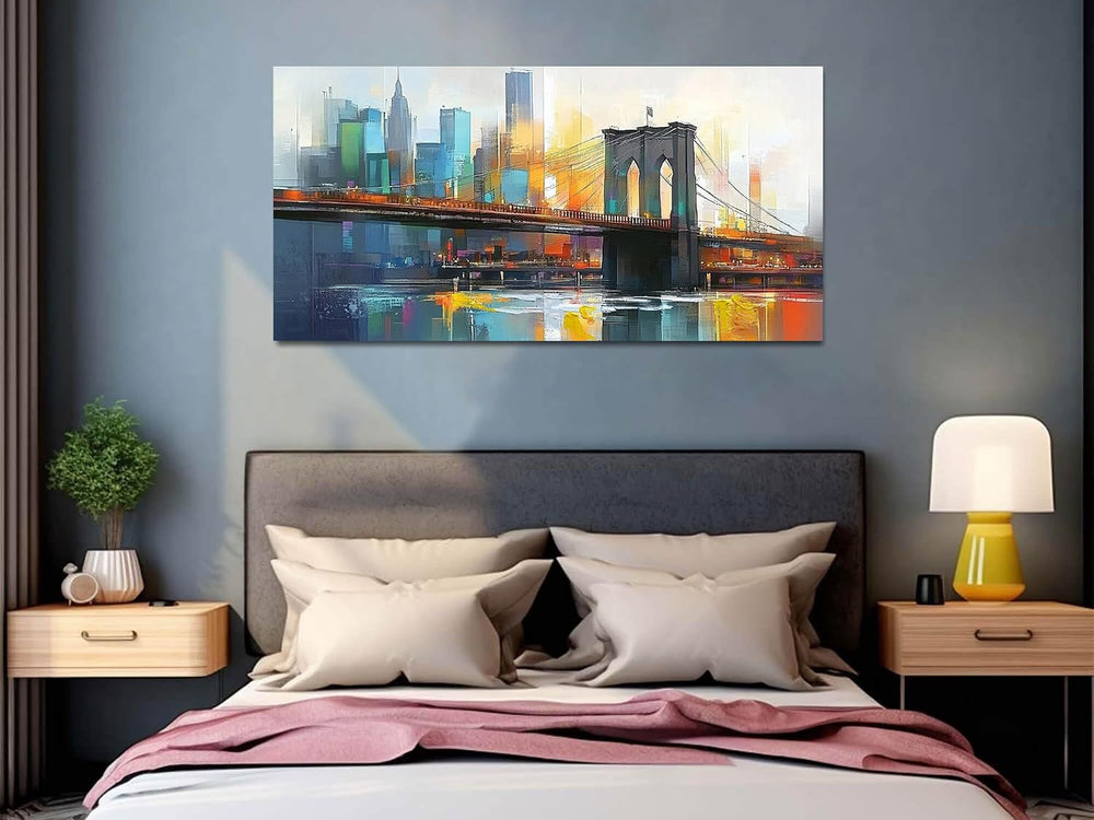 Arjun Cityscape Wall Art City Canvas Painting Artwork Large Framed 40"x2...