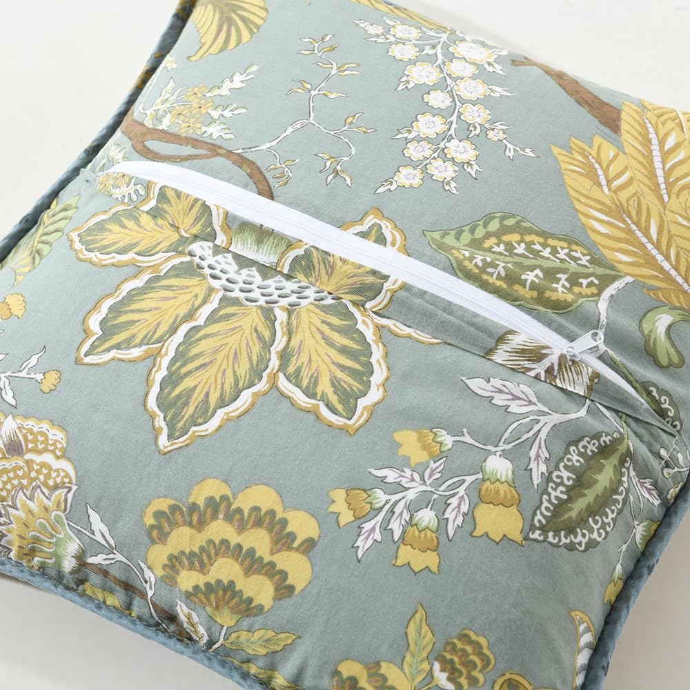 NEWLAKE Green Bohemian Floral Style Cotton Throw Pillow Covers (2 Pieces, 18X...